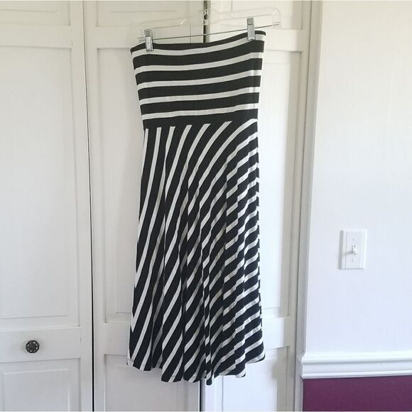 LOFT Black & White Stripe Strapless Dress - Picture 4 of 6